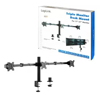LogiLink BP0107 supporto da scrivania per tre monitor, 17-27 pollici, 7 kg per braccio, VESA 75x75/100x100, acciaio, nero