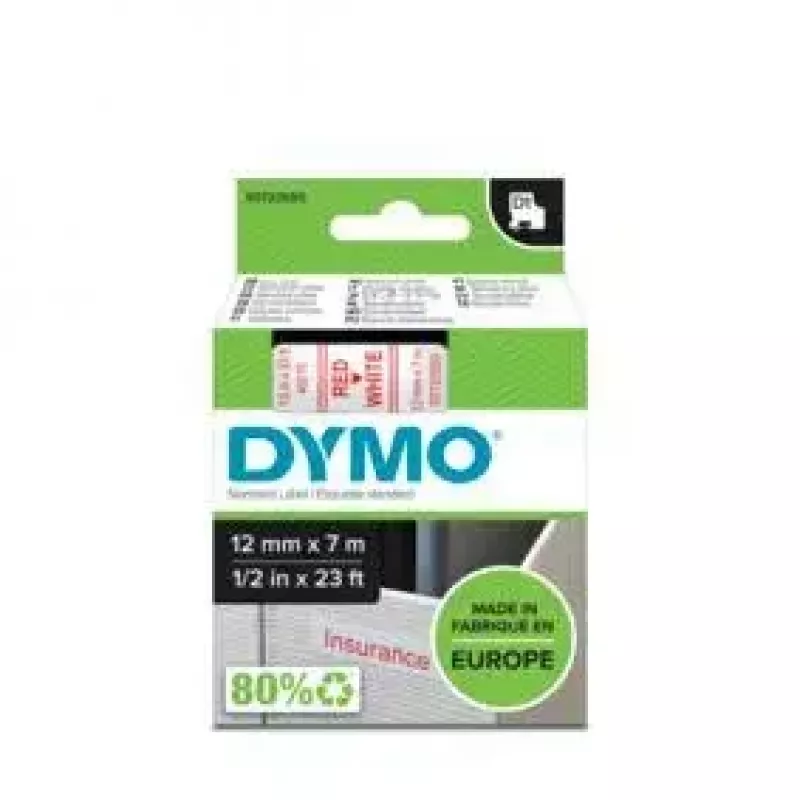 DYMO Authentic etichette D1 | stampa rossa su nastro bianco | 12 mm x 7 m | etichette autoadesive per etichettatrici LabelManager | prodotte in Europa