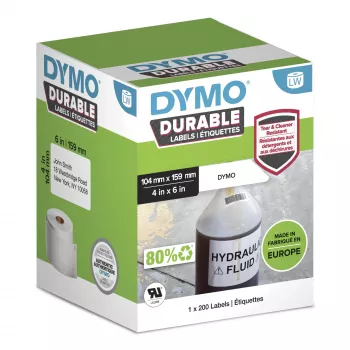 DYMO Authentic LabelWriter etichette Durable | 104mm x 159mm | polipropilene bianco | 200 etichette autoadesive grandi | alte prestazioni | per etichettatrici LabelWriter