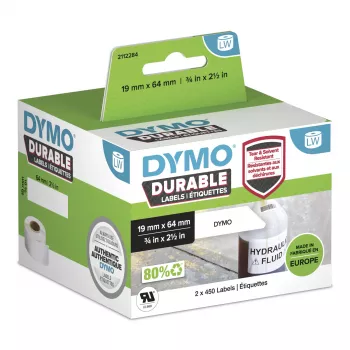 DYMO LabelWriter etichette industriali Durable | 19 mm x 64 mm | poli bianco | 2 rotoli da 450 (900 etichette autoadesive) | originali | per etichettatrici LabelWriter