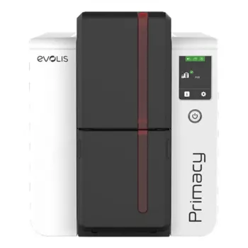 Stampante per tessere in plastica Evolis Primacy 2 — sublimazione a colori/trasferimento termico a resina, 300 x 1200 DPI, alimentazione 100 fogli, Fast Ethernet