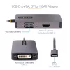 Adattatore video USB-C StarTech.com, adattatore USB-C a HDMI DVI VGA, fino a 4K 60Hz, alluminio, adattatore video multiporta, compatibile Thunderbolt 3/4, adattatore da viaggio USB Type-C
