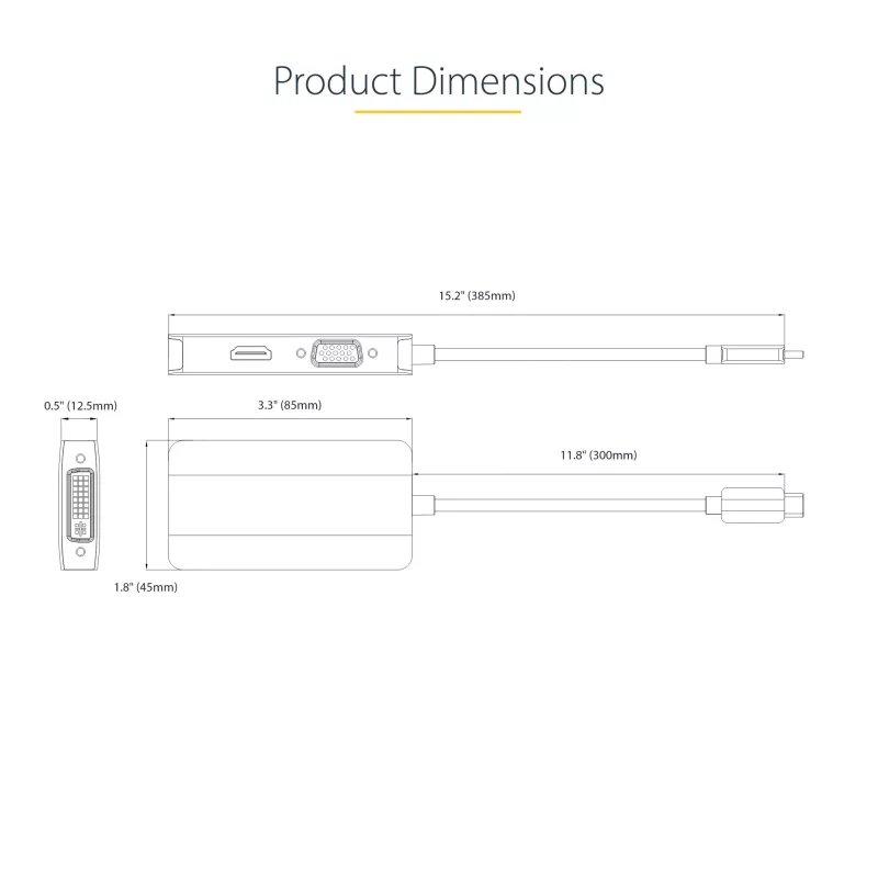 Adattatore video USB-C StarTech.com, adattatore USB-C a HDMI DVI VGA, fino a 4K 60Hz, alluminio, adattatore video multiporta, compatibile Thunderbolt 3/4, adattatore da viaggio USB Type-C