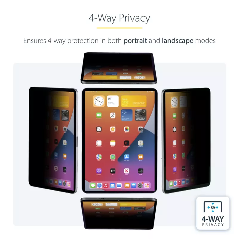 StarTech.com pellicola protezione privacy a 4 vie per iPad Pro 11 pollici, per orientamento verticale/orizzontale, touch, angolo di visuale +/- 30°, blocca fino al 51% della luce blu, antiriflesso