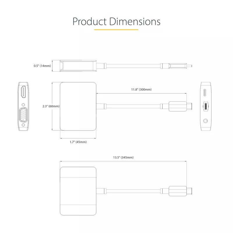 Adattatore video USB-C StarTech.com, adattatore multiporta USB-C a HDMI VGA, audio 3,5 mm, 4K 60Hz HDR, 100W PD pass-through, compatibile Thunderbolt 3/4 – adattatore display USB-C da viaggio