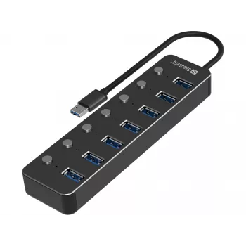 Hub USB Sandberg 7 porte USB 3.0 nero alluminio
