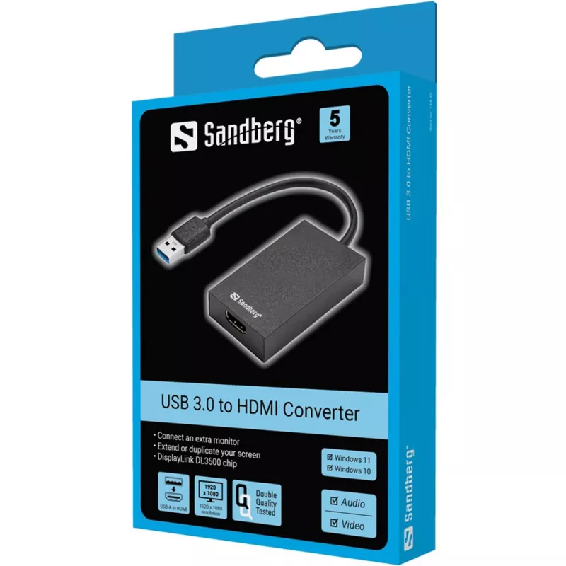 Convertitore USB 3.0-HDMI Sandberg nero convertitore video passivo