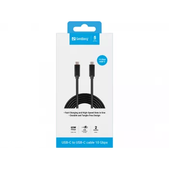Cavo Sandberg USB-C USB-C 2M USB 3.1 Gen.2, 2 m, USB C, USB C, USB 3.2 Gen 2 (3.1 Gen 2), maschio/maschio, nero