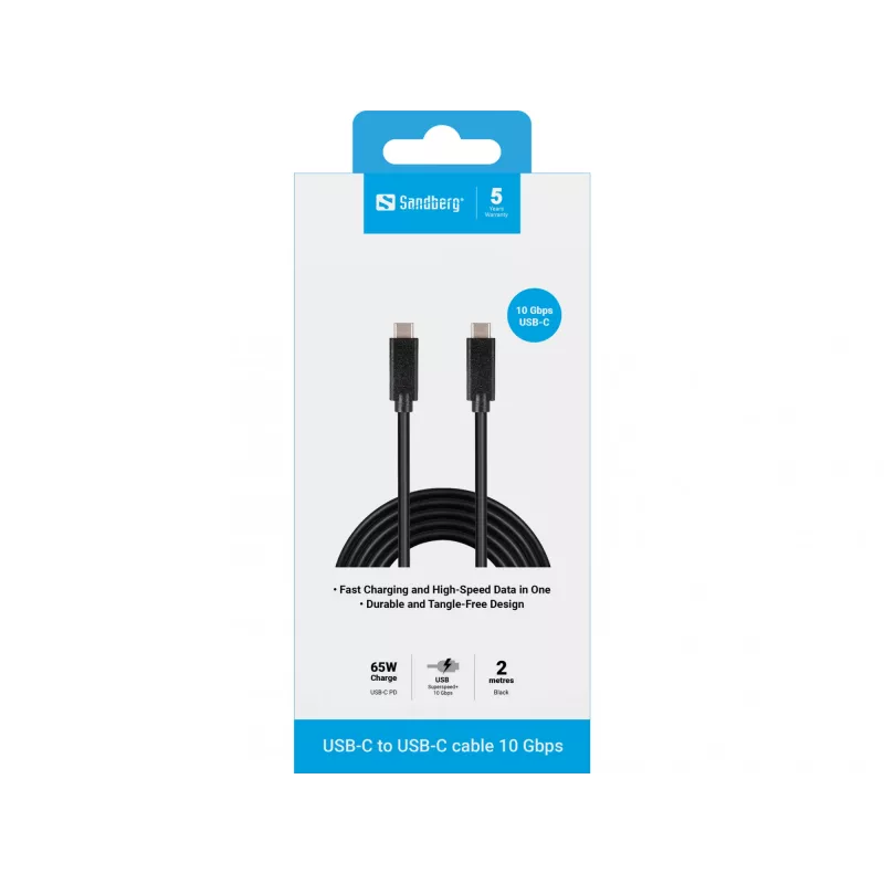 Cavo Sandberg USB-C USB-C 2M USB 3.1 Gen.2, 2 m, USB C, USB C, USB 3.2 Gen 2 (3.1 Gen 2), maschio/maschio, nero