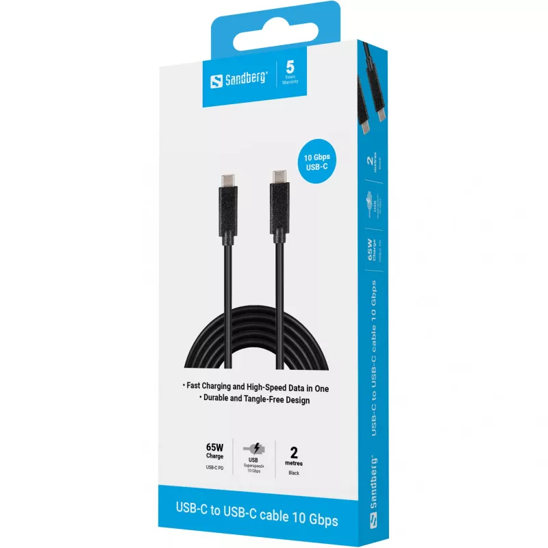 Cavo Sandberg USB-C USB-C 2M USB 3.1 Gen.2, 2 m, USB C, USB C, USB 3.2 Gen 2 (3.1 Gen 2), maschio/maschio, nero