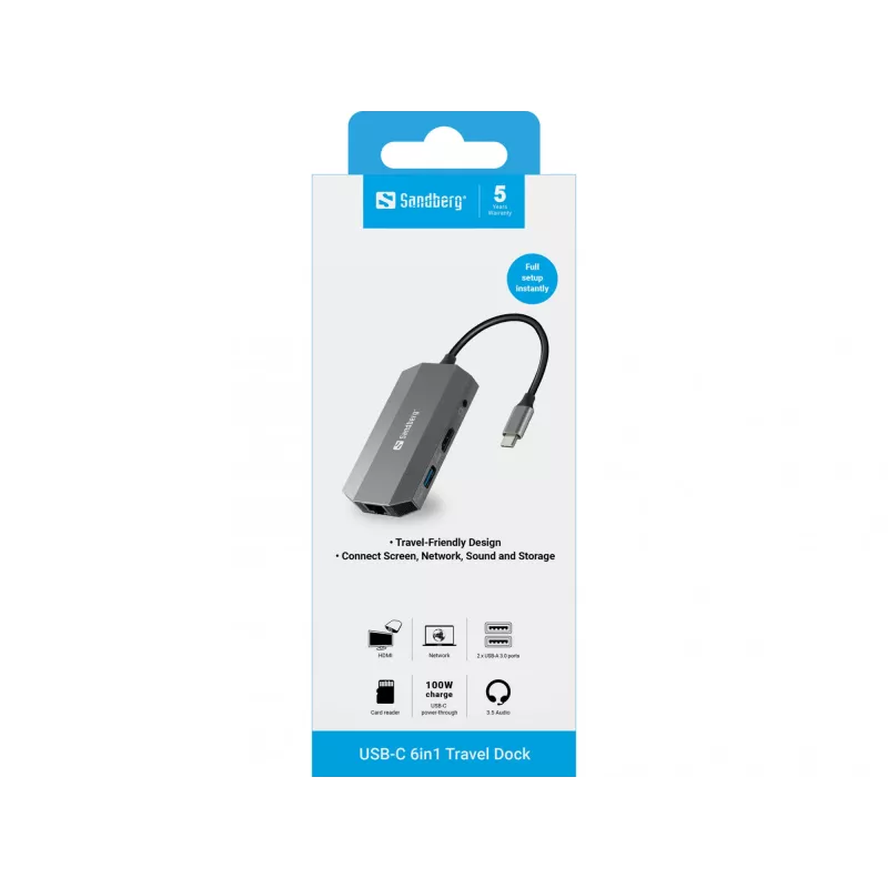 Dock USB-C Sandberg 6in1 Travel Dock