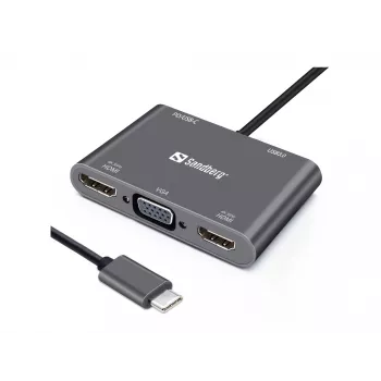 Dock USB-C Sandberg 2xHDMI+1xVGA+USB+PD