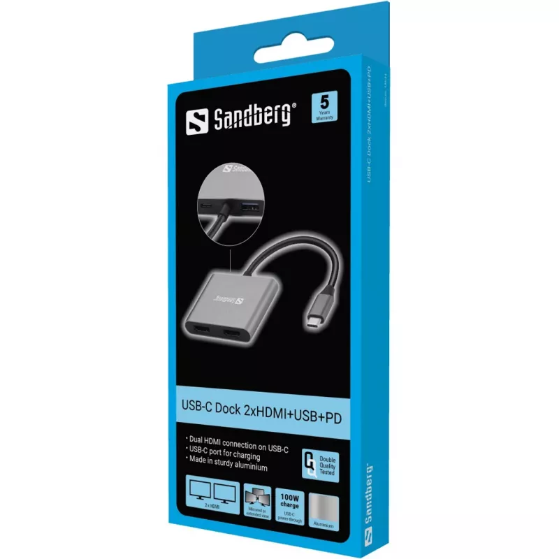 Dock USB-C Sandberg 2xHDMI+USB+PD risoluzione massima 3840x2160
