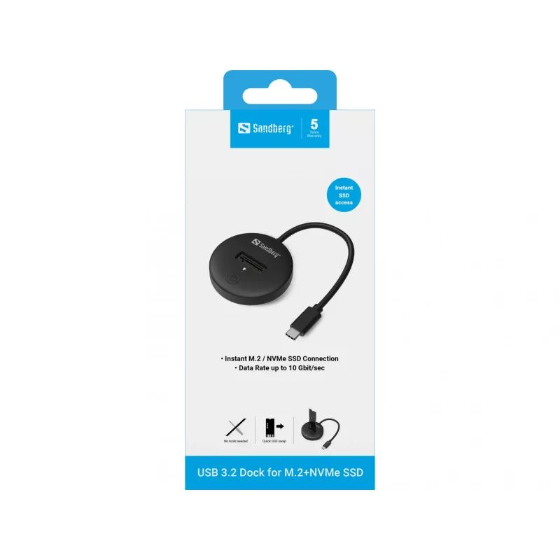 Dock USB 3.2 Sandberg per SSD M.2+NVMe 4 TB nero