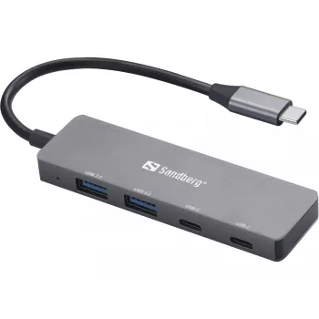 Hub Sandberg USB-C a 2xUSB-A + 2xUSB-C grigio alluminio
