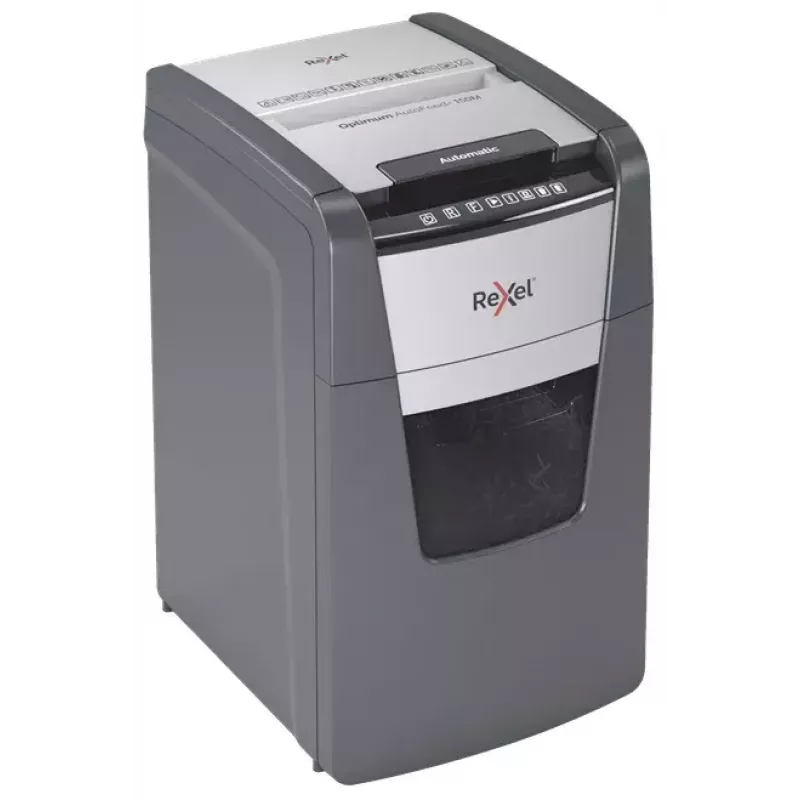 Rexel Optimum AutoFeed+ 150M distruggidocumenti, taglio micro 2 x 15 mm, P-5, 150 fogli, cestino da 44 l