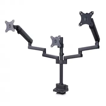 StarTech.com supporto da scrivania per tre monitor fino a tre schermi da 27 pollici, VESA 75x75/100x100, regolazione bracci senza attrezzi, montaggio a morsetto/passacavo, bracci assistiti a molla