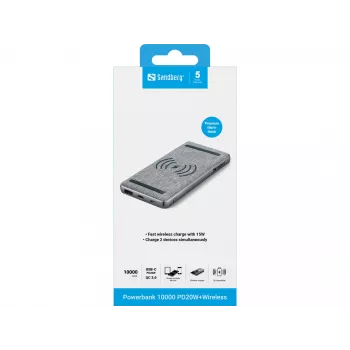 Powerbank portatile Sandberg Powerbank 10000 PD20W+Wireless, 10000 mAh