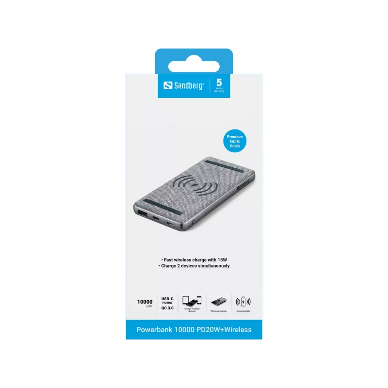 Powerbank portatile Sandberg Powerbank 10000 PD20W+Wireless, 10000 mAh