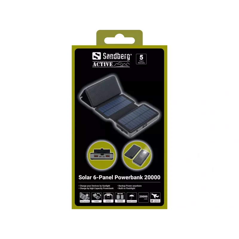 Powerbank Sandberg Solar 6-Panel 20000mAh litio-polimero nero