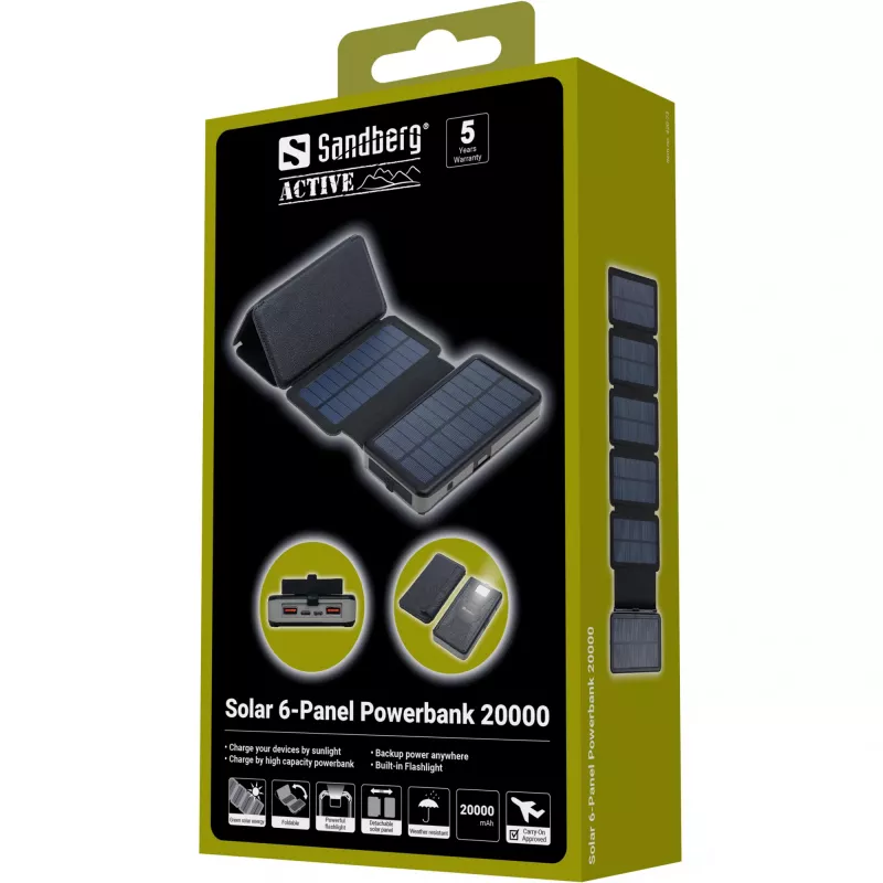 Powerbank Sandberg Solar 6-Panel 20000mAh litio-polimero nero