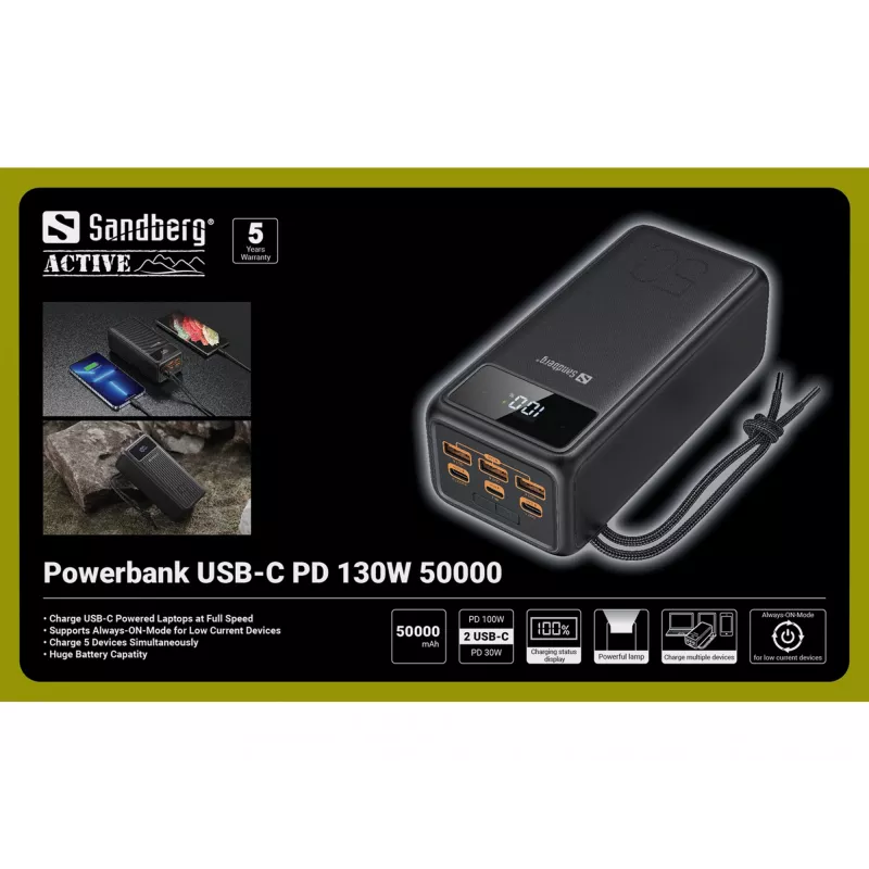 Powerbank portatile Sandberg USB-C PD 130W 50000mAh
