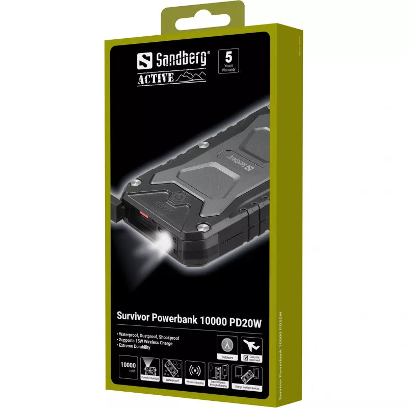 Powerbank portatile Sandberg Survivor 10000 PD20W, 10000 mAh