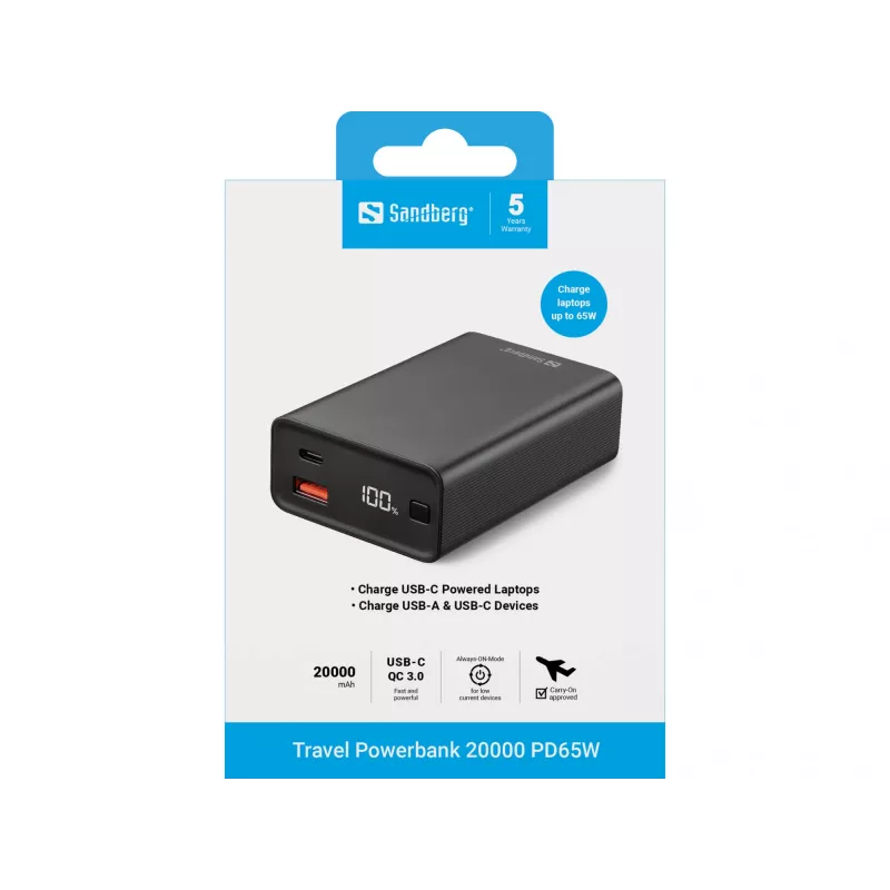 Powerbank portatile Sandberg Travel Powerbank 20000 PD65W, 20000 mAh
