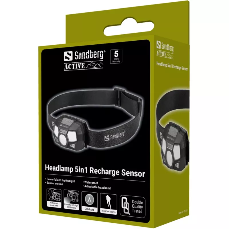 Torcia frontale Sandberg 5in1 Recharge Sensor LED 200 lm nero