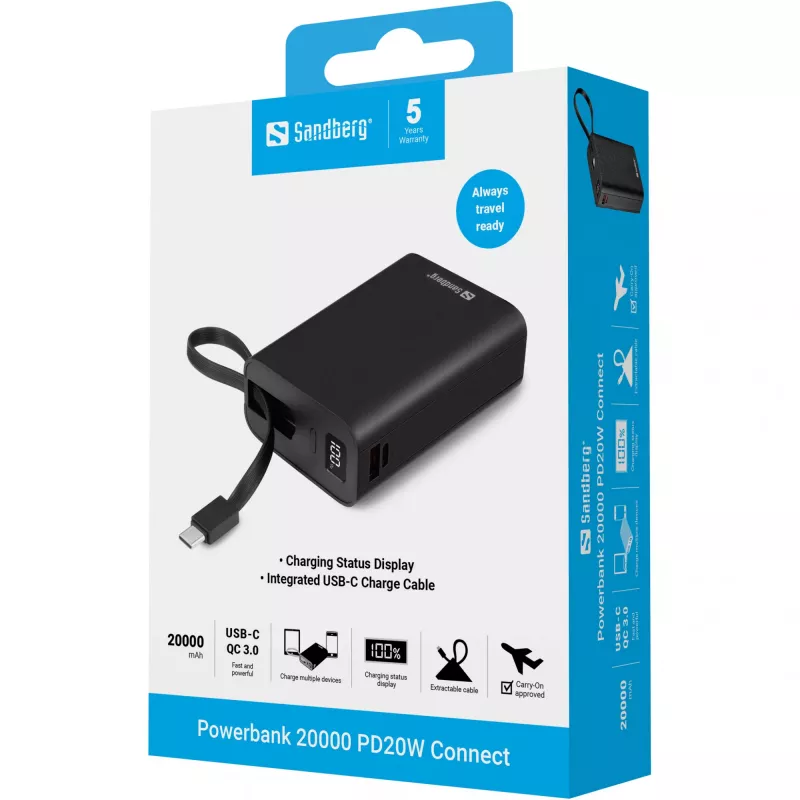 Batteria portatile Sandberg Powerbank 20000 PD20W Connect, 20000 mAh