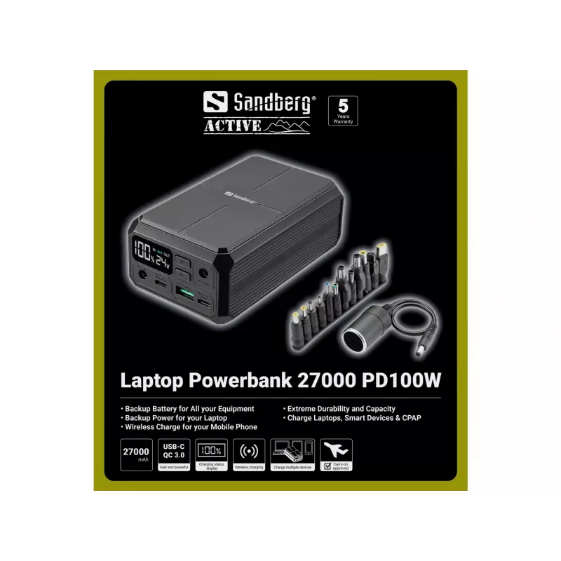 Powerbank portatile Sandberg Laptop Powerbank 27000 PD100W, 27000 mAh