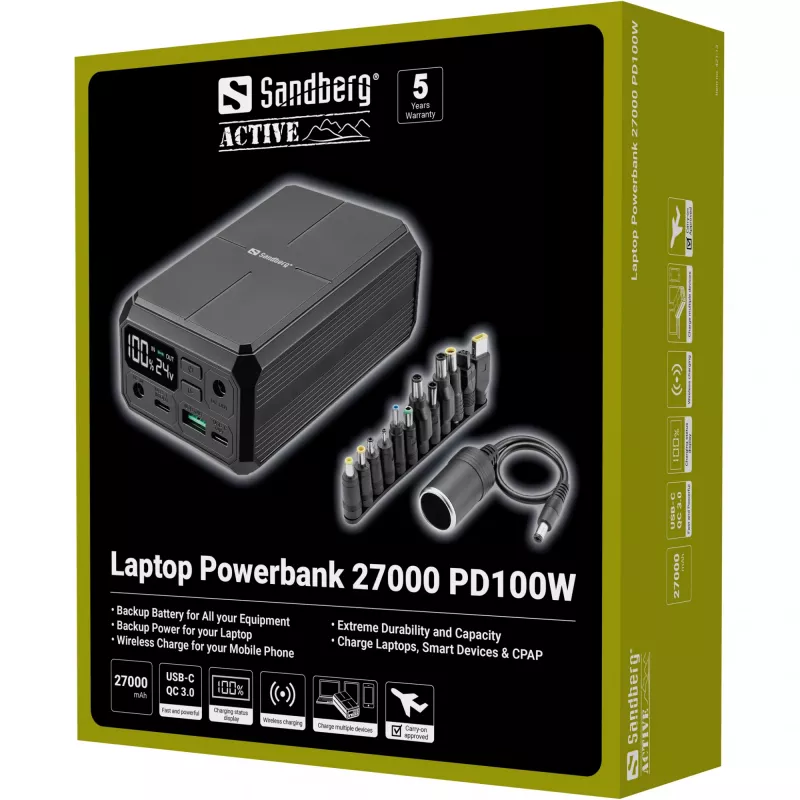 Powerbank portatile Sandberg Laptop Powerbank 27000 PD100W, 27000 mAh