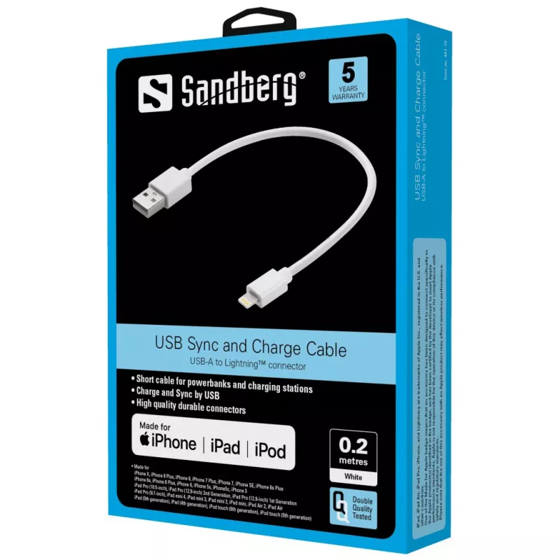 Cavo Sandberg USB Lightning MFI 0,2 m bianco