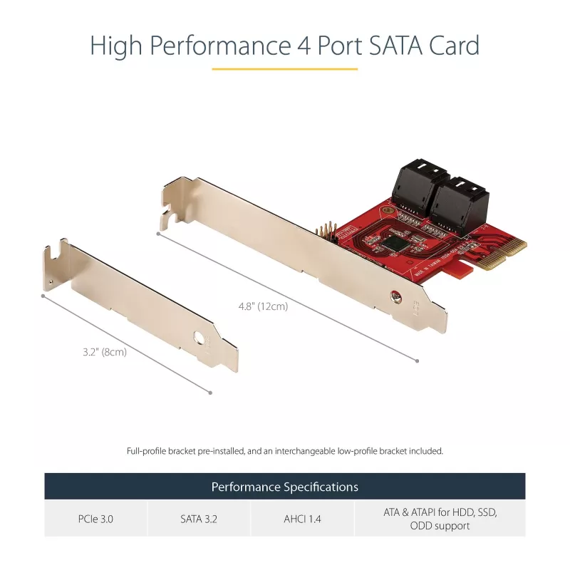 StarTech.com scheda SATA PCIe - scheda di espansione PCIe SATA 4 porte - 6 Gbit/s - staffa low profile - connettori SATA impilati - ASM1164 non-RAID - convertitore PCI Express a SATA