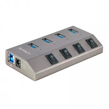 Hub USB-C self-powered 4 porte StarTech.com con interruttori on/off individuali, hub di espansione USB 3.0 5Gbps con alimentatore, hub USB-C a USB-A per desktop/laptop, hub USB Type-C con BC 1.2