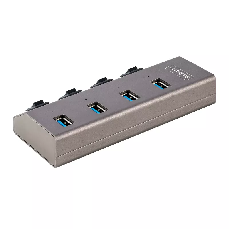Hub USB-C self-powered 4 porte StarTech.com con interruttori on/off individuali, hub di espansione USB 3.0 5Gbps con alimentatore, hub USB-C a USB-A per desktop/laptop, hub USB Type-C con BC 1.2
