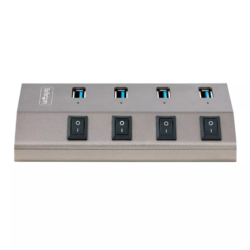 Hub USB-C self-powered 4 porte StarTech.com con interruttori on/off individuali, hub di espansione USB 3.0 5Gbps con alimentatore, hub USB-C a USB-A per desktop/laptop, hub USB Type-C con BC 1.2