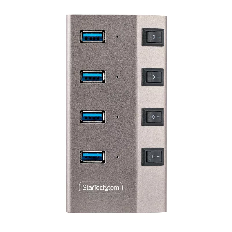 Hub USB-C self-powered 4 porte StarTech.com con interruttori on/off individuali, hub di espansione USB 3.0 5Gbps con alimentatore, hub USB-C a USB-A per desktop/laptop, hub USB Type-C con BC 1.2