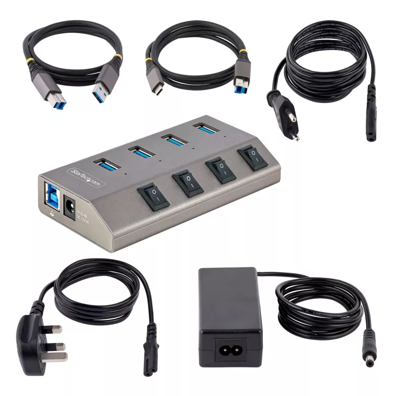 Hub USB-C self-powered 4 porte StarTech.com con interruttori on/off individuali, hub di espansione USB 3.0 5Gbps con alimentatore, hub USB-C a USB-A per desktop/laptop, hub USB Type-C con BC 1.2