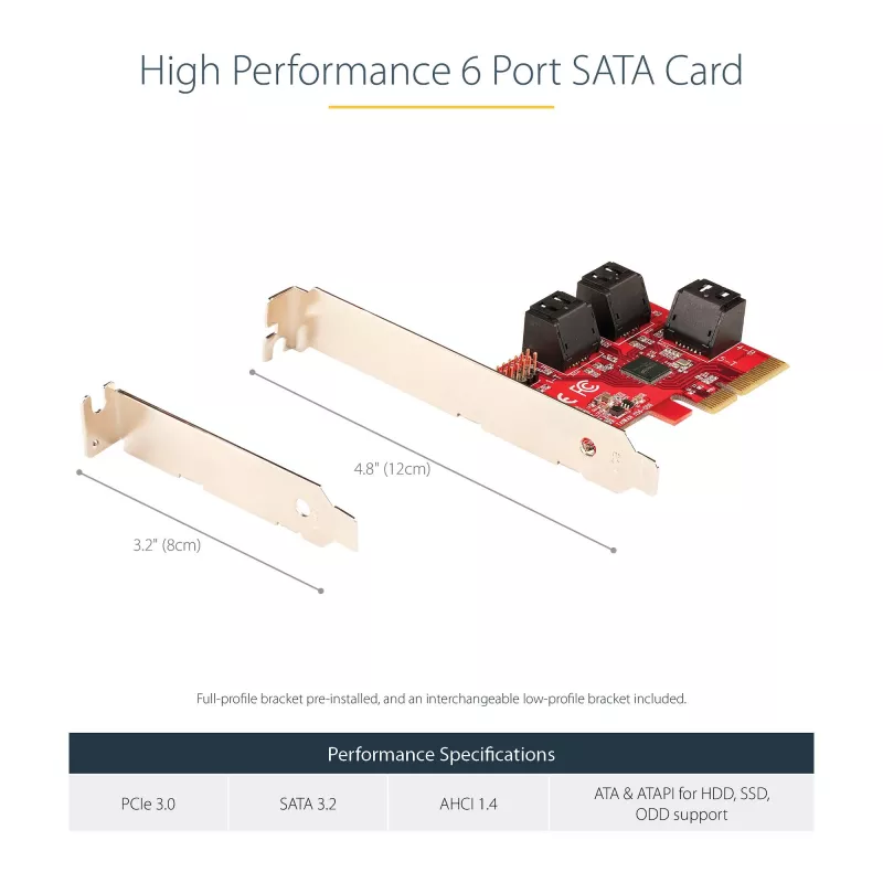 StarTech.com scheda SATA PCIe – scheda di espansione PCIe SATA a 6 porte – 6 Gbit/s – Low/Full Profile – connettori SATA impilati – ASM1166 Non-RAID – convertitore PCI Express a SATA
