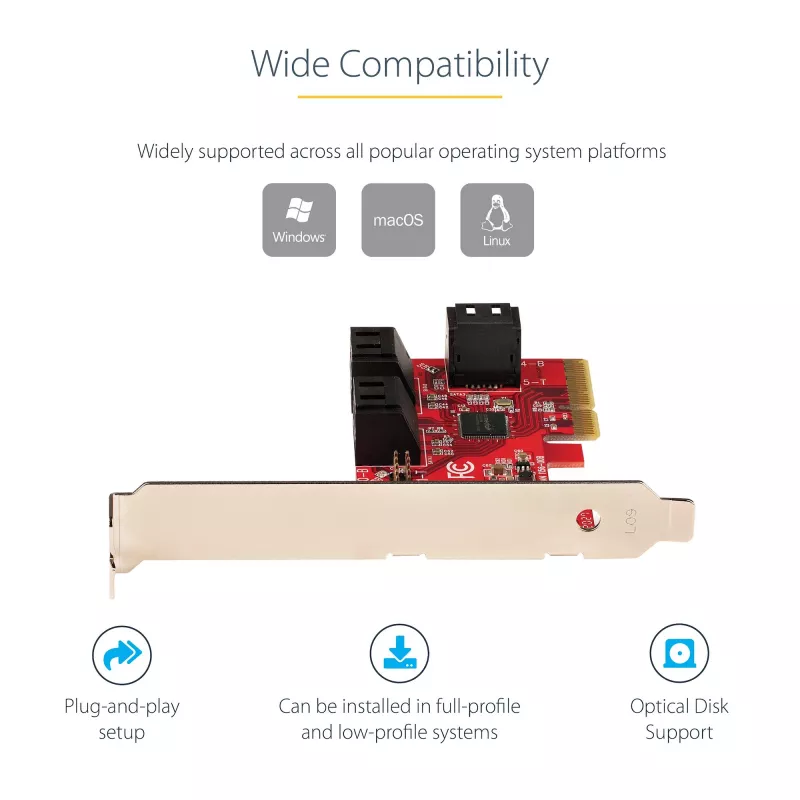 StarTech.com scheda SATA PCIe – scheda di espansione PCIe SATA a 6 porte – 6 Gbit/s – Low/Full Profile – connettori SATA impilati – ASM1166 Non-RAID – convertitore PCI Express a SATA