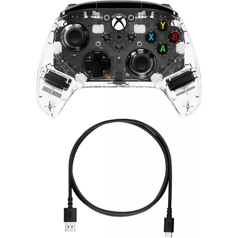 HyperX Clutch Gladiate – controller gaming RGB con filo – Xbox, gamepad, Xbox One, Xbox Series X, con filo, USB, USB Type-A, USB Type-C, trasparente