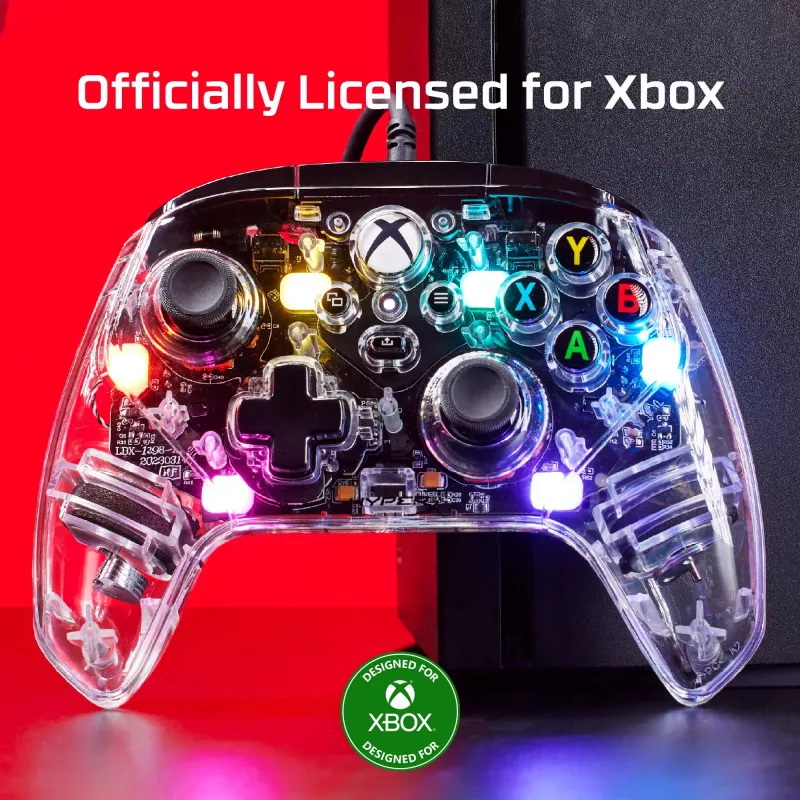 HyperX Clutch Gladiate – controller gaming RGB con filo – Xbox, gamepad, Xbox One, Xbox Series X, con filo, USB, USB Type-A, USB Type-C, trasparente