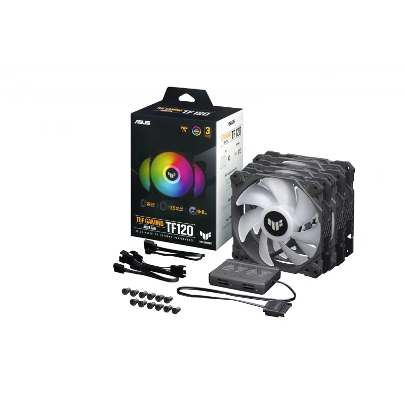Ventola ASUS TUF Gaming TF120 ARGB - kit da tre con controller ARGB dissipatore ad aria per case 12 cm nero