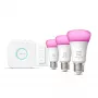 Kit illuminazione smart Philips Hue White and Colour Ambience Starterkit – 3 lampadine E27 11W, Bluetooth/Zigbee, dimmer