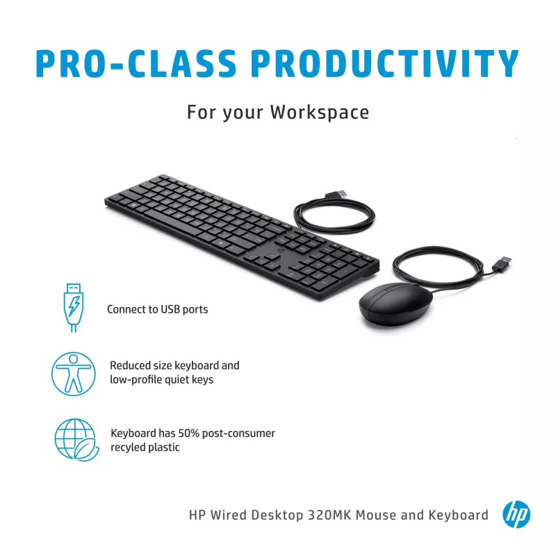 Set tastiera e mouse con filo HP Wired Desktop 320MK