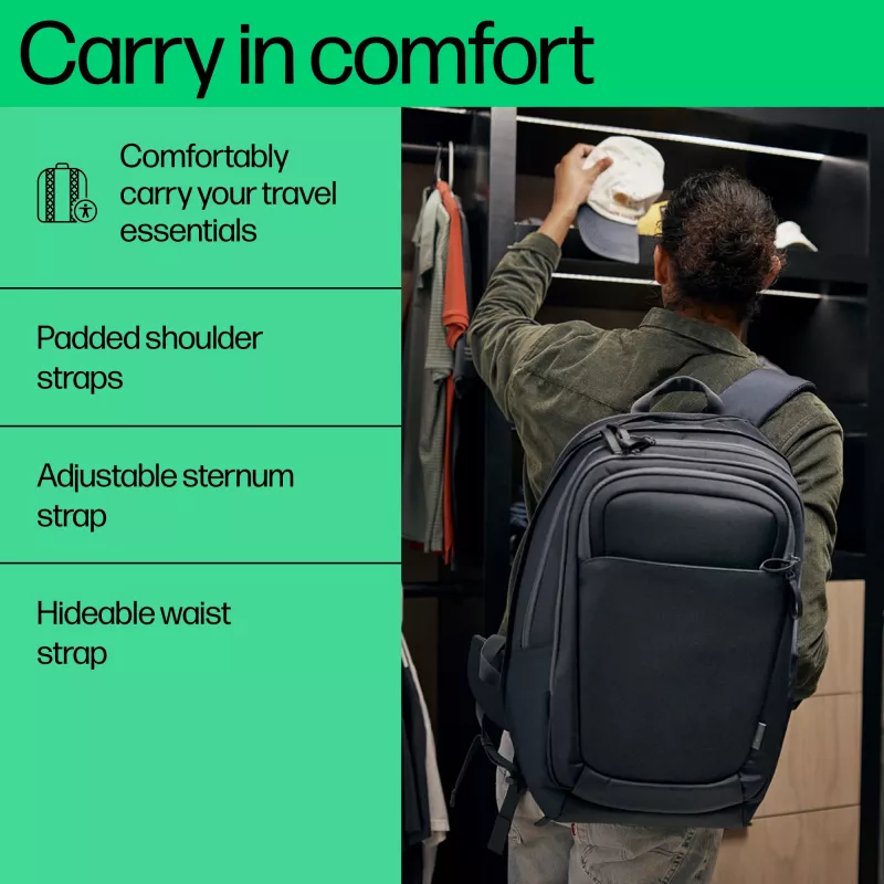 HP Travel Plus zaino per laptop da 30 l, 17,3 pollici (43,9 cm), espandibile a 35 l, tasca con blocco RFID, 1,08 kg, blu grafite