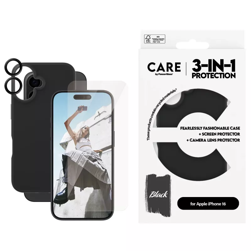 Custodia bundle 3-in-1 PanzerGlass CARE by Fashion iPhone 16