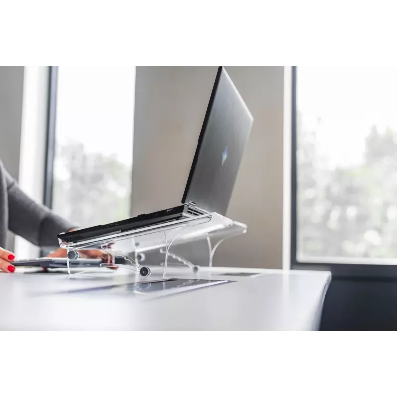 BakkerElkhuizen Q-note 350 supporto per notebook, supporto per laptop, trasparente, plastica, acciaio, 25,4 cm (10