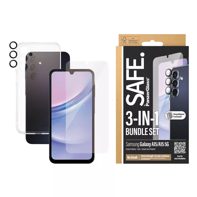 PanzerGlass SAFE. by ® 3-in-1 pacchetto protezione Samsung Galaxy A15 | A15 5G